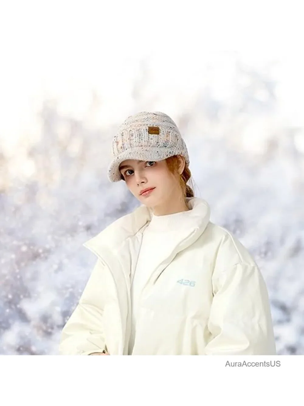 Women's Winter Knit Beanie Hat with Visor, 100% Acrylic